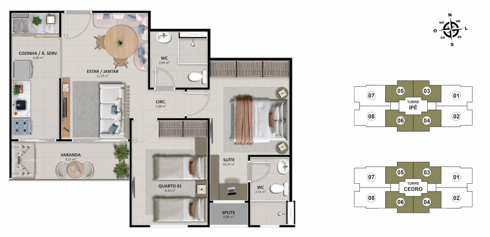 2 quartos com suíte · 53,66 m² de área privativa · Imagem ilustrativa
